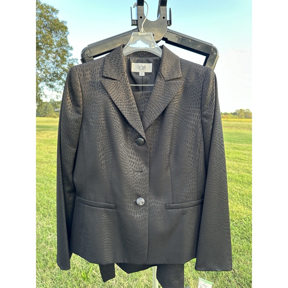 NWT Le Suit Women Size 8 P Petite Black 2 Pieces Skirt Suit Set Retail $200